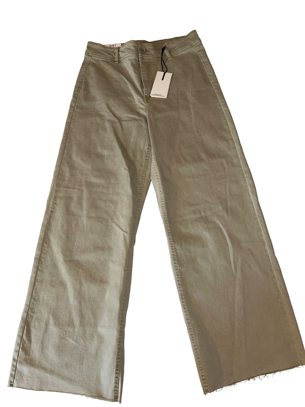 Oat New York Wide Leg High Rise Olive Jeans Raw Hem